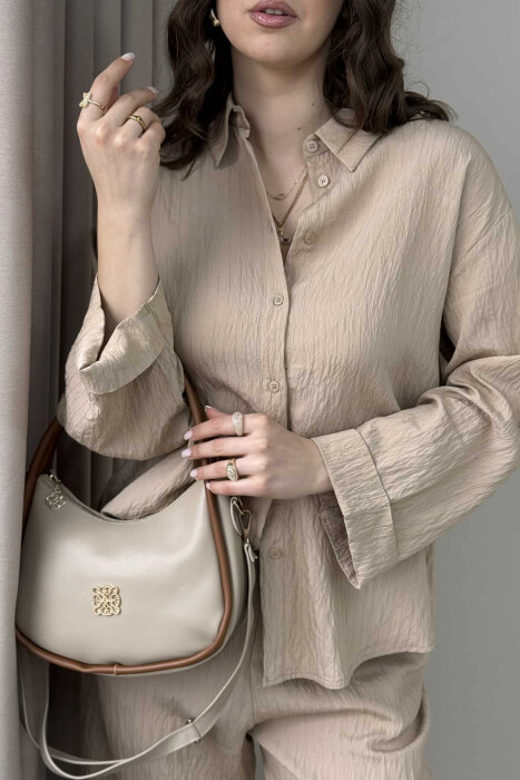 ONE COLOR LEATHER WOMEN BAG BEIGE+BROWN/BEZHE+KAFE - 2