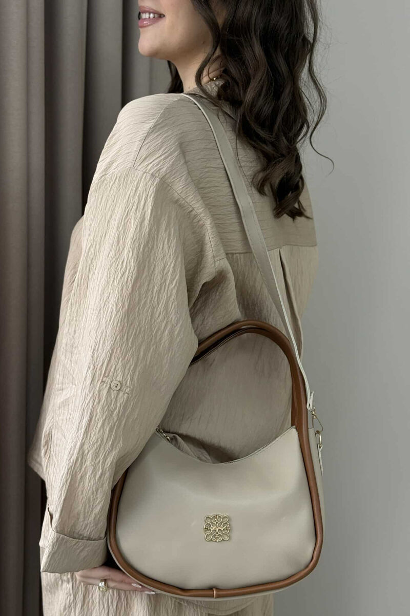 ONE COLOR LEATHER WOMEN BAG BEIGE+BROWN/BEZHE+KAFE - 3