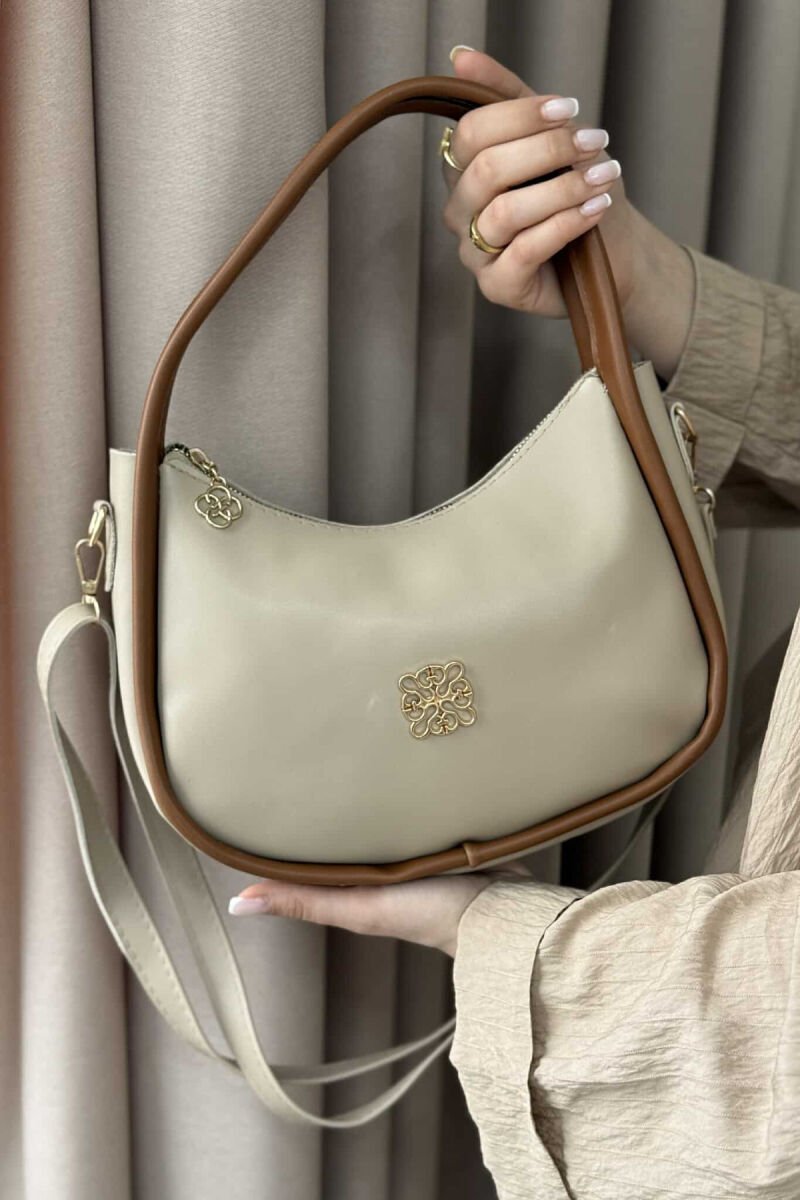 ONE COLOR LEATHER WOMEN BAG BEIGE+BROWN/BEZHE+KAFE - 4
