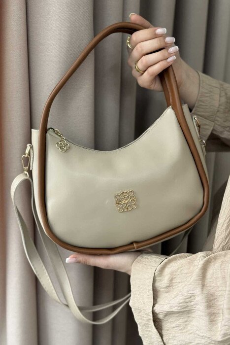 ONE COLOR LEATHER WOMEN BAG BEIGE+BROWN/BEZHE+KAFE - 4
