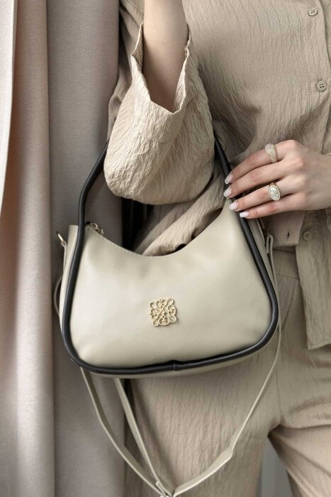 ONE COLOR LEATHER WOMEN BAG BEIGE+DARK BROWN/BEZHE+KAFE ERRET - 2
