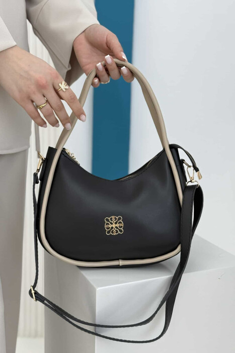 ONE COLOR LEATHER WOMEN BAG BLACK-BEIGE/ZEBE - 2