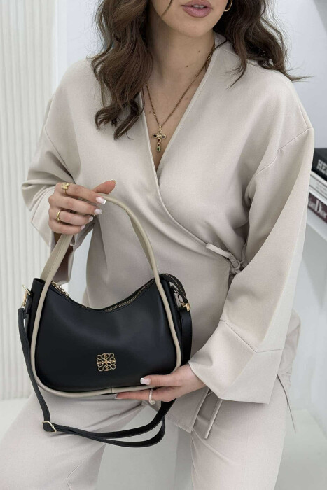 ONE COLOR LEATHER WOMEN BAG BLACK-BEIGE/ZEBE - 4