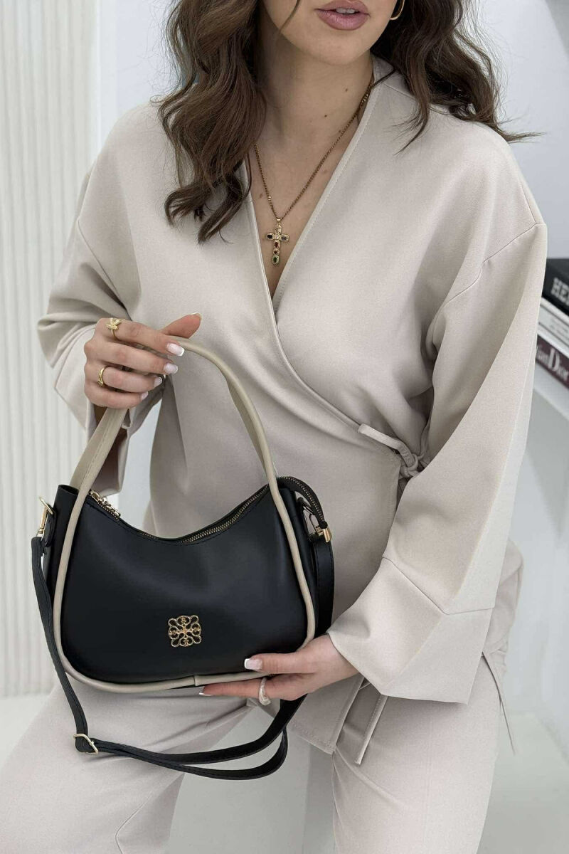 ONE COLOR LEATHER WOMEN BAG BLACK-BEIGE/ZEBE - 4