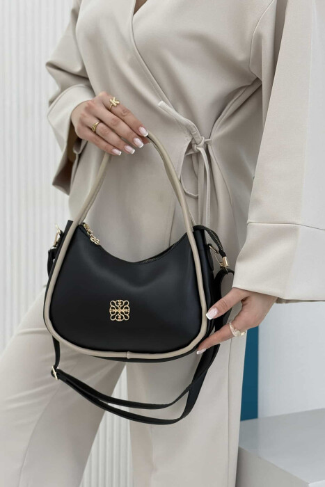 ONE COLOR LEATHER WOMEN BAG BLACK-BEIGE/ZEBE - 5