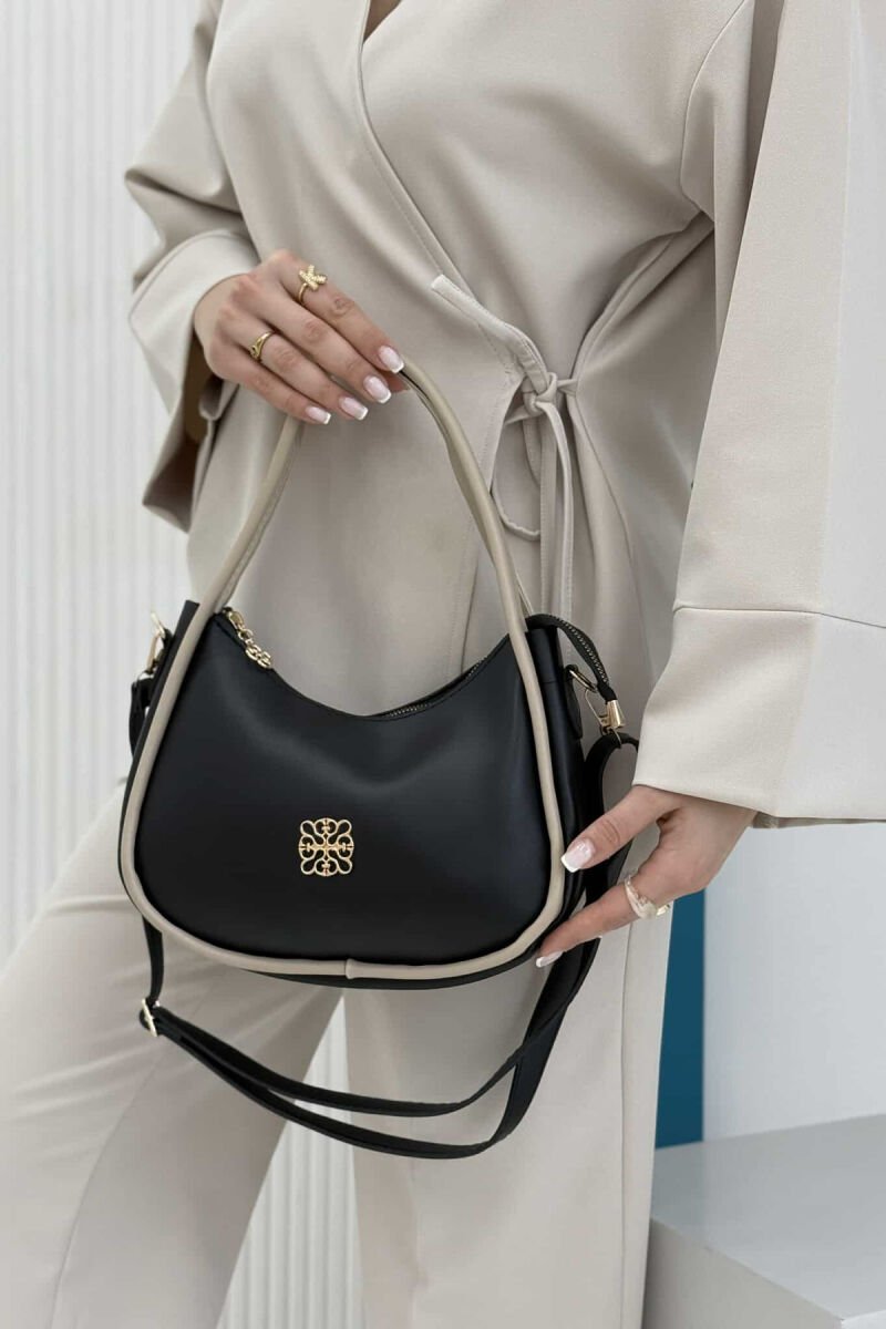 ONE COLOR LEATHER WOMEN BAG BLACK-BEIGE/ZEBE - 5