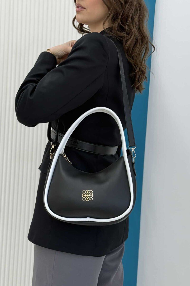 ONE COLOR LEATHER WOMEN BAG BLACK-WHITE/ZEBA - 3
