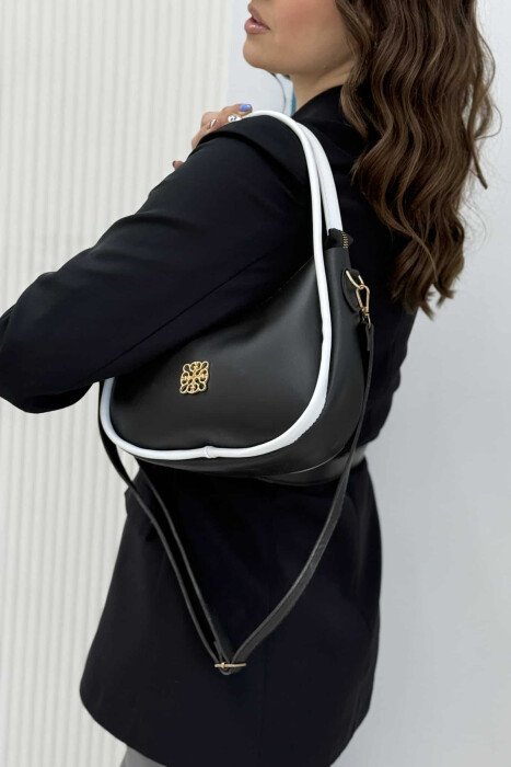 ONE COLOR LEATHER WOMEN BAG BLACK-WHITE/ZEBA - 5