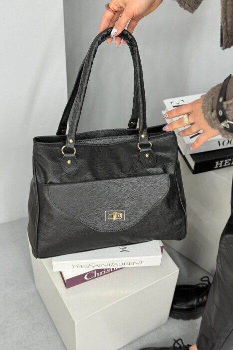 ONE COLOR LEATHER WOMEN BAG BLACK/ E ZEZE - KLAUDIO FASHION