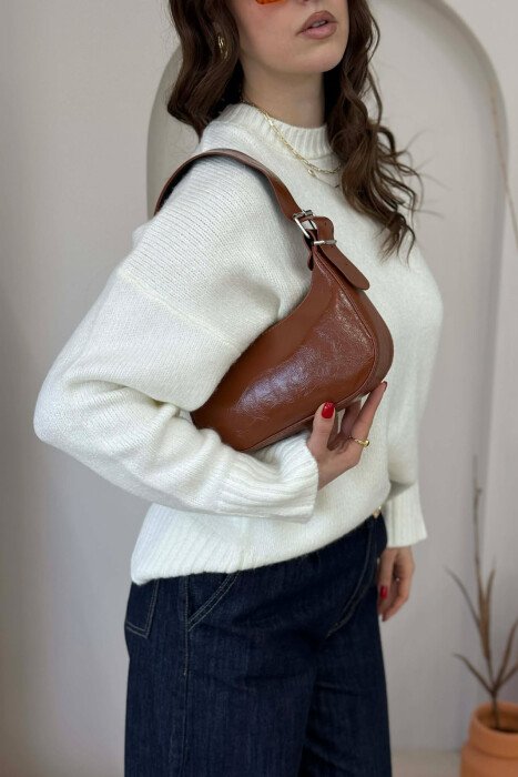 ONE COLOR LEATHER WOMEN BAG BROWN/KAFE - 4