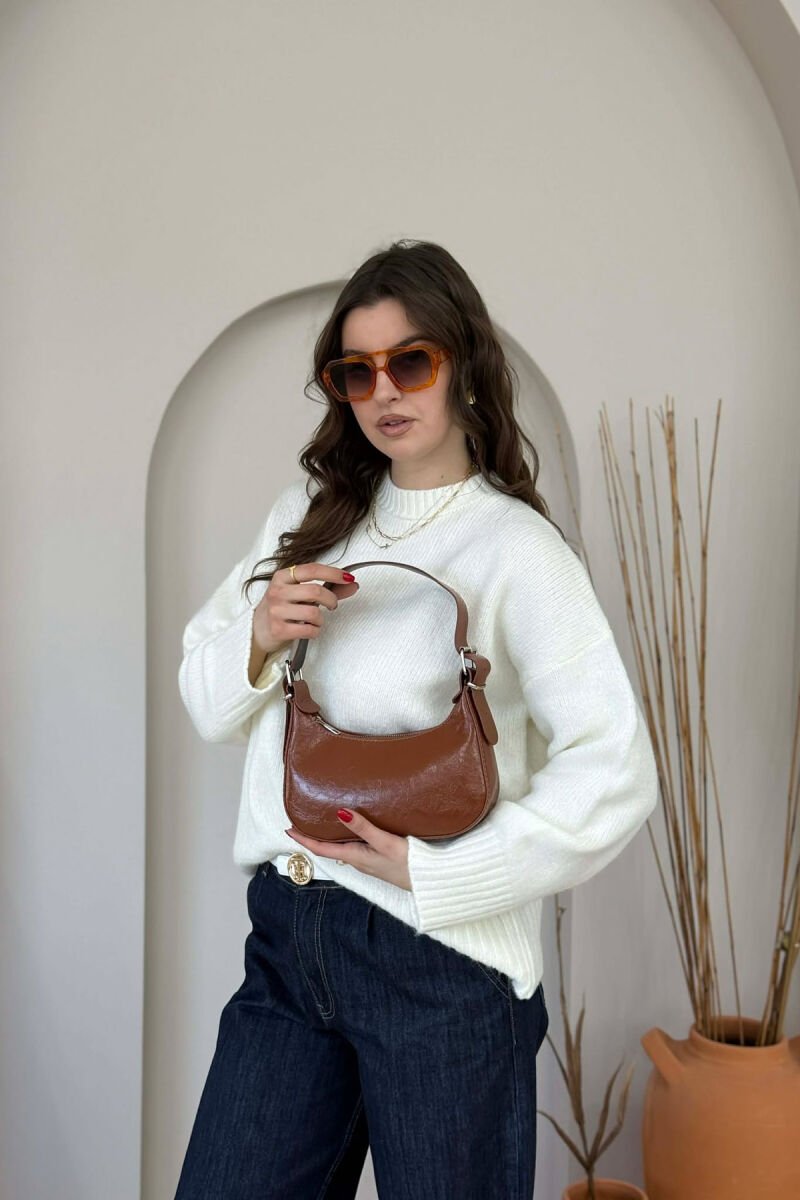ONE COLOR LEATHER WOMEN BAG BROWN/KAFE - 5