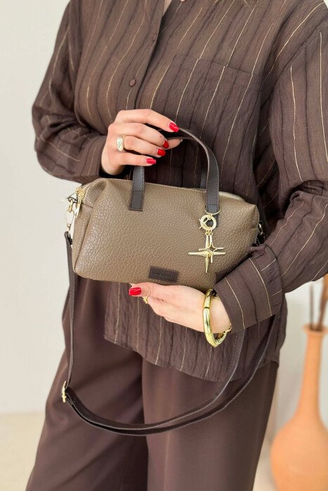 ONE COLOR LEATHER WOMEN BAG BROWN/KAFE - 1
