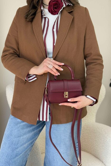 ONE COLOR LEATHER WOMEN BAG BURGUNDY/VISHNJE - 3