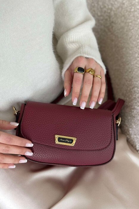 ONE COLOR LEATHER WOMEN BAG BURGUNDY/VISHNJE 