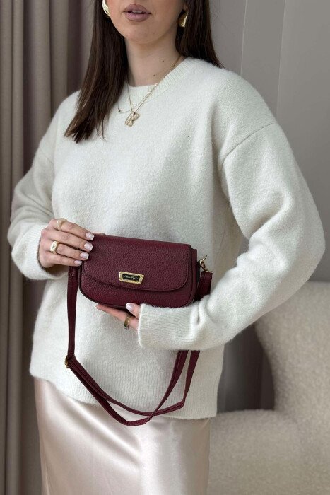 ONE COLOR LEATHER WOMEN BAG BURGUNDY/VISHNJE - 3