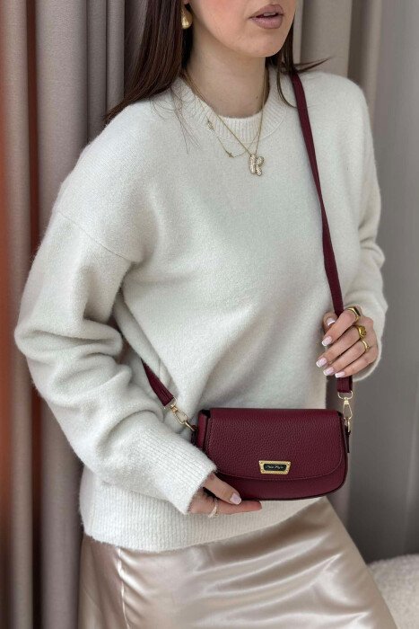 ONE COLOR LEATHER WOMEN BAG BURGUNDY/VISHNJE - 4