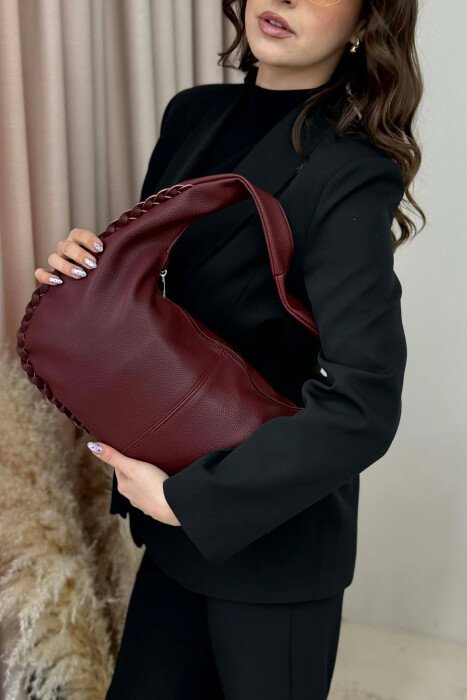 ONE COLOR LEATHER WOMEN BAG BURGUNDY/VISHNJE - 3