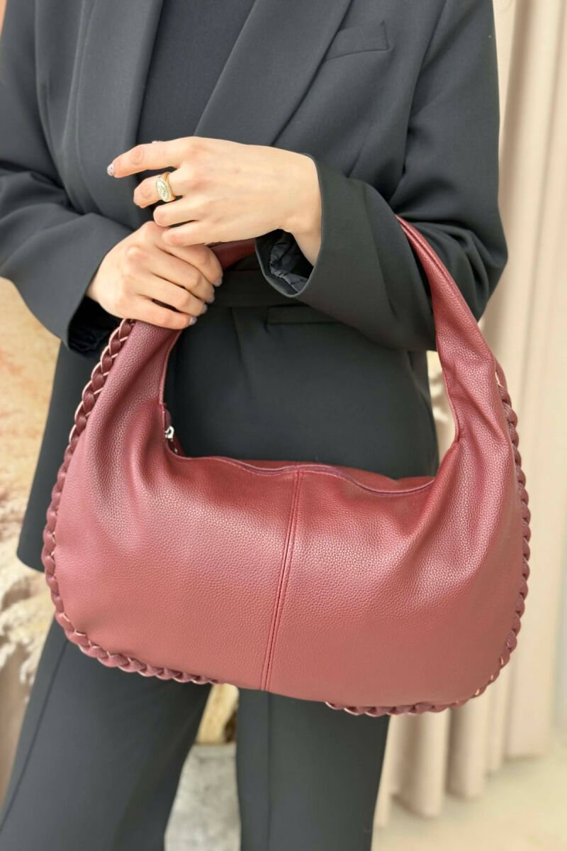 ONE COLOR LEATHER WOMEN BAG BURGUNDY/VISHNJE - 4