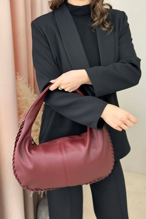 ONE COLOR LEATHER WOMEN BAG BURGUNDY/VISHNJE 