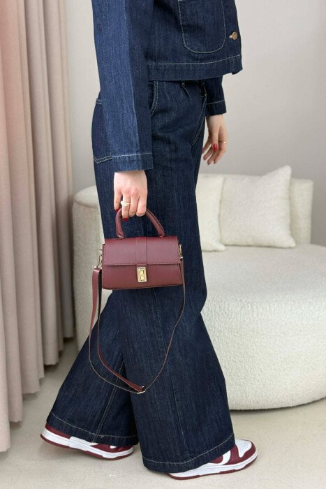 ONE COLOR LEATHER WOMEN BAG BURGUNDY/VISHNJE - 5
