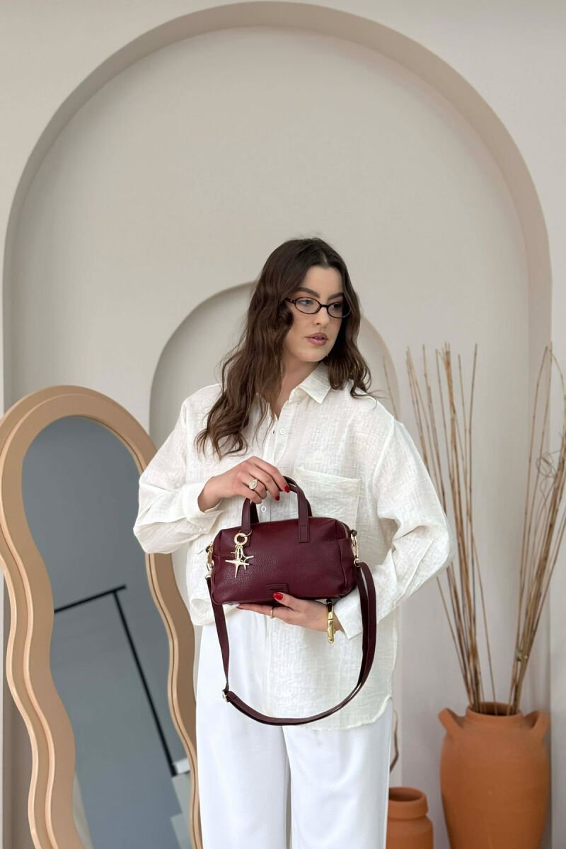 ONE COLOR LEATHER WOMEN BAG BURGUNDY/VISHNJE - 1