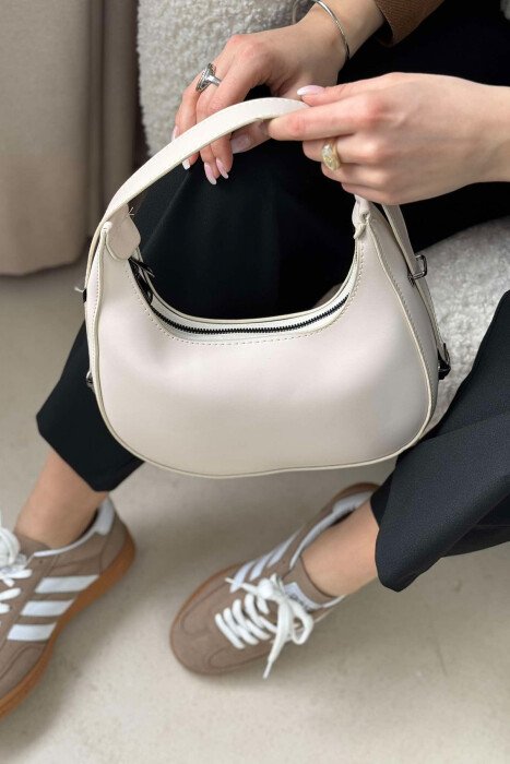 ONE COLOR LEATHER WOMEN BAG CREAM/KREM - 6