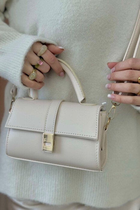 ONE COLOR LEATHER WOMEN BAG CREAM/KREM - KLAUDIO FASHION