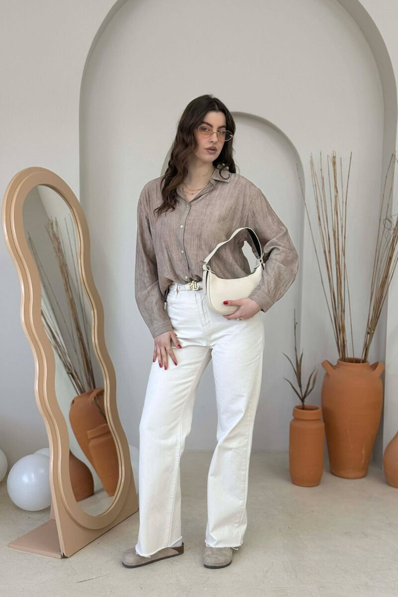 ONE COLOR LEATHER WOMEN BAG CREAM/KREM - 5