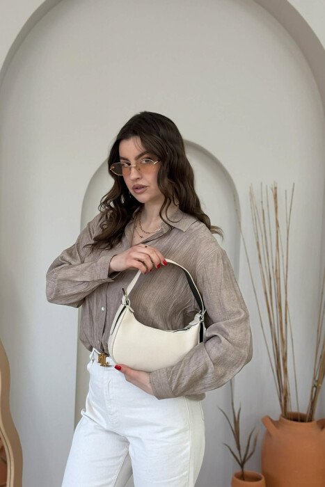 ONE COLOR LEATHER WOMEN BAG CREAM/KREM - 6