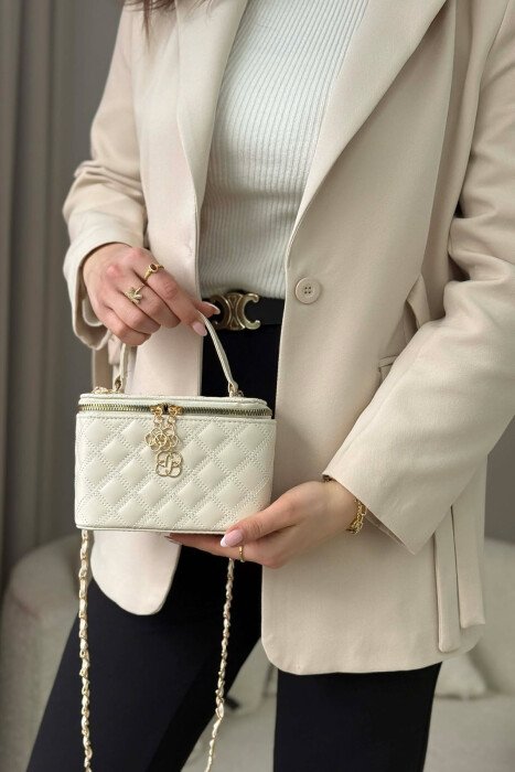 ONE COLOR LEATHER WOMEN BAG CREAM/KREM - KLAUDIO FASHION