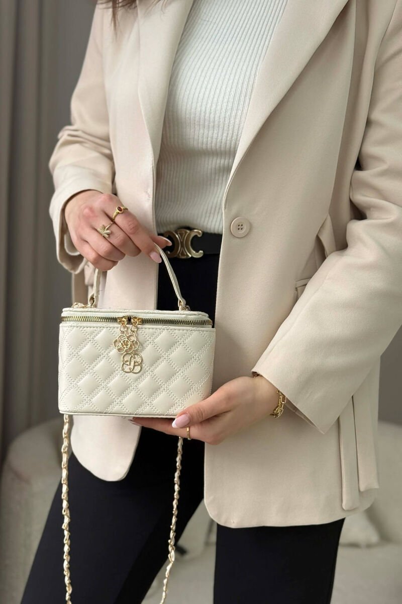 ONE COLOR LEATHER WOMEN BAG CREAM/KREM - 1