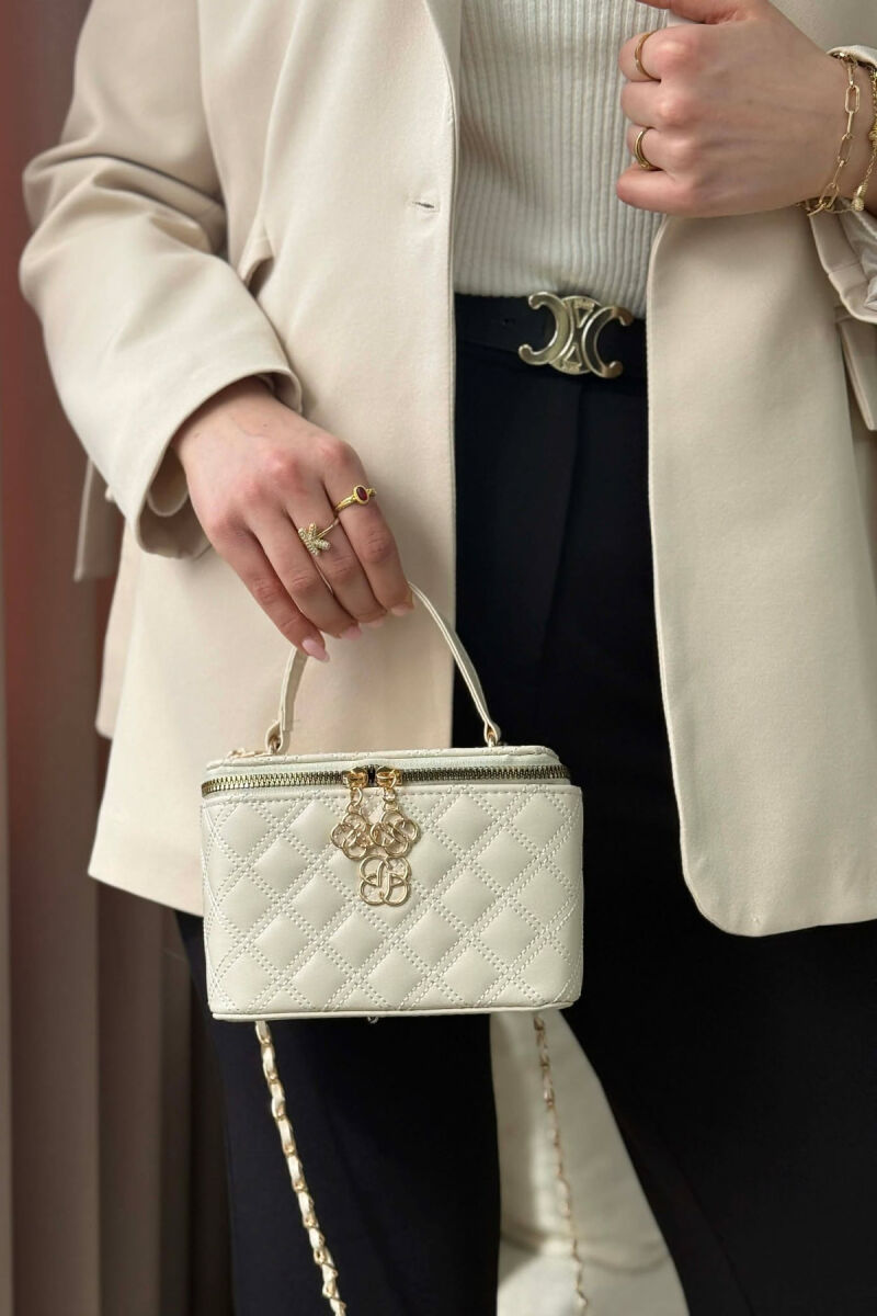 ONE COLOR LEATHER WOMEN BAG CREAM/KREM - 5