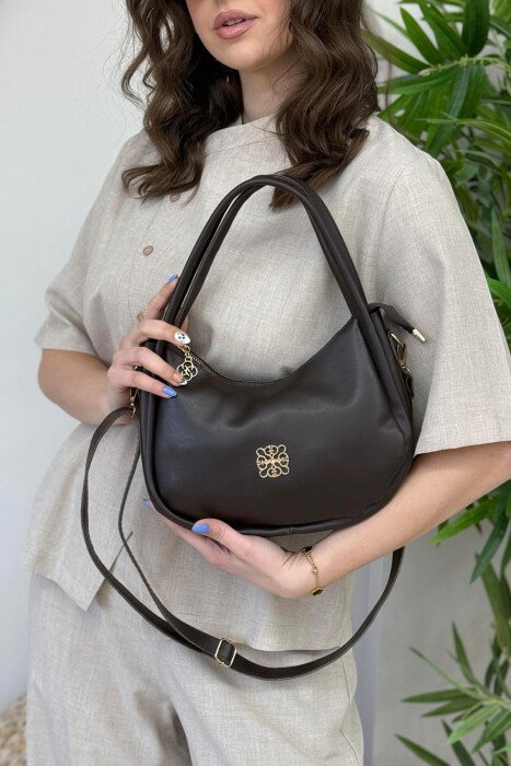 ONE COLOR LEATHER WOMEN BAG DARK BROWN/KAE 