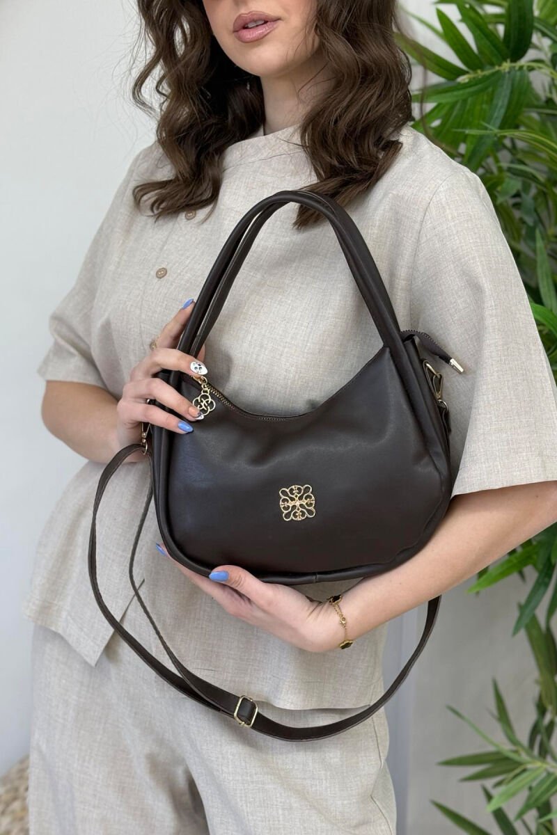 ONE COLOR LEATHER WOMEN BAG DARK BROWN/KAE - 1