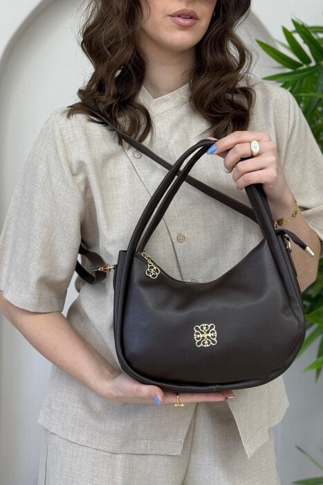 ONE COLOR LEATHER WOMEN BAG DARK BROWN/KAE - 4