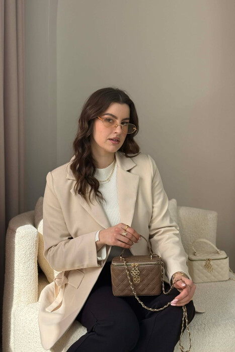 ONE COLOR LEATHER WOMEN BAG DARK BROWN/KAE - 4