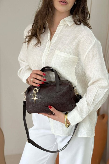 ONE COLOR LEATHER WOMEN BAG DARK BROWN/KAE - 7