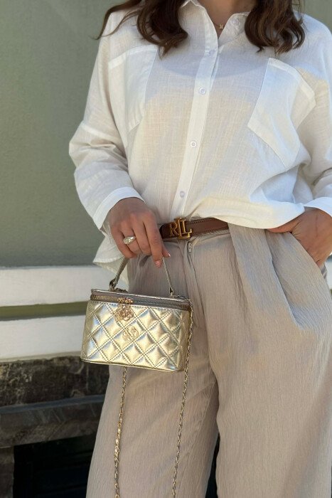 ONE COLOR LEATHER WOMEN BAG GOLDEN ROD/GOLD - KLAUDIO FASHION