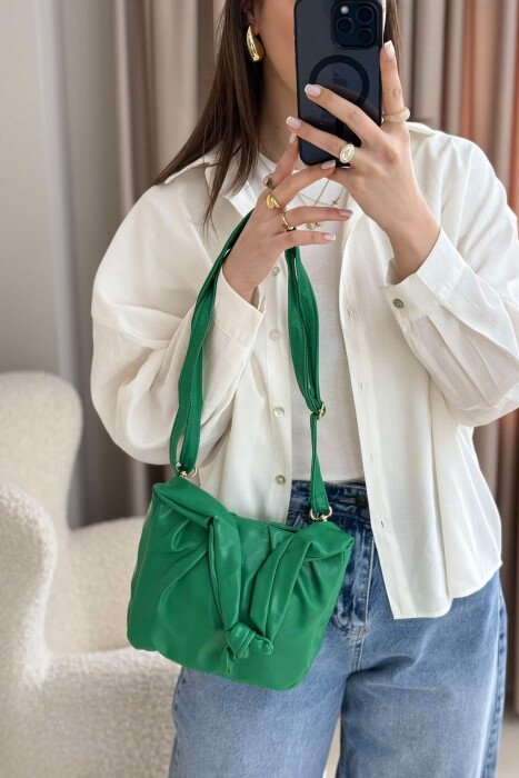 ONE COLOR LEATHER WOMEN BAG GREEN/JESHILE - 9