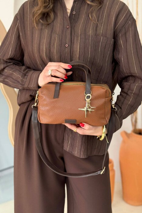 ONE COLOR LEATHER WOMEN BAG LIGHT BROWN/KAZB - KLAUDIO FASHION