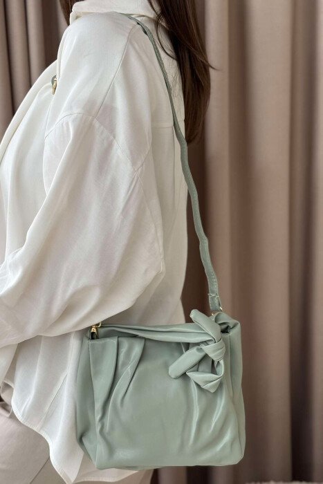 ONE COLOR LEATHER WOMEN BAG LIGHT MINT - 3