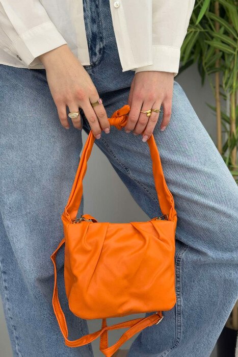 ONE COLOR LEATHER WOMEN BAG ORANGE/PORTOKALLI - 3