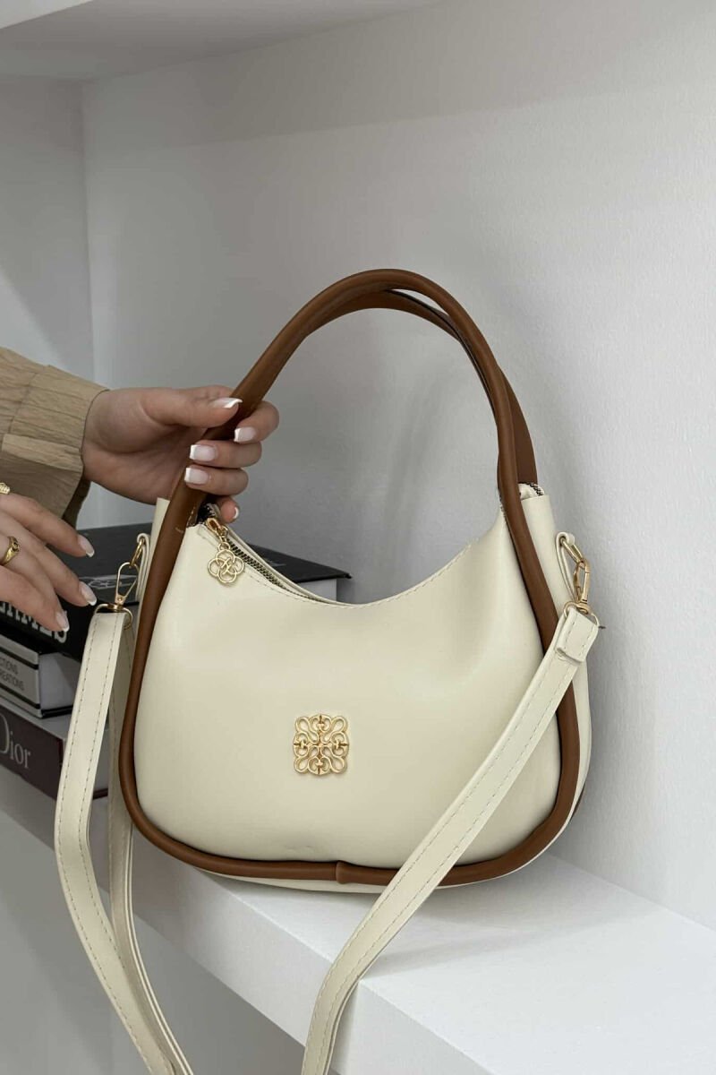 ONE COLOR LEATHER WOMEN BAG WHITE-BROWN/BAKA - 2