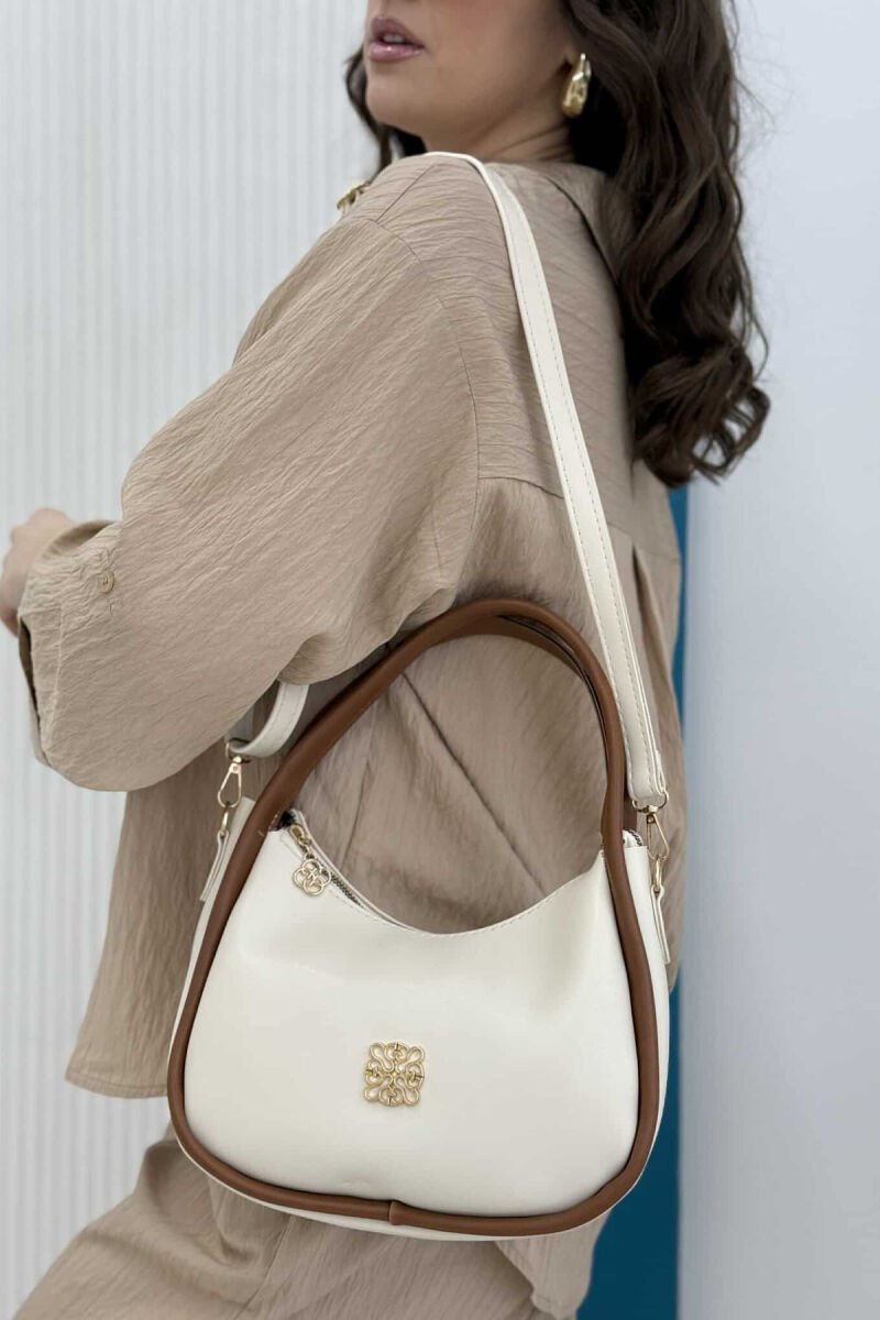 ONE COLOR LEATHER WOMEN BAG WHITE-BROWN/BAKA - 4