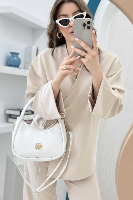 ONE COLOR LEATHER WOMEN BAG WHITE-E BARDHE - 3