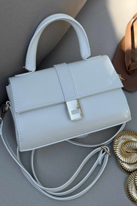 ONE COLOR LEATHER WOMEN BAG WHITE-E BARDHE - KLAUDIO FASHION