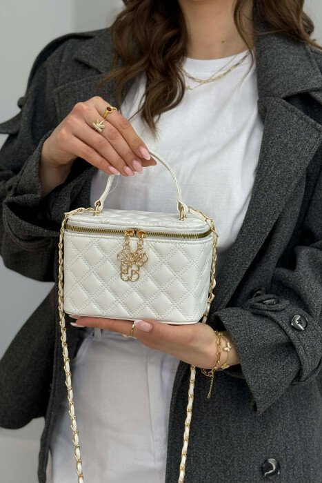 ONE COLOR LEATHER WOMEN BAG WHITE-E BARDHE - KLAUDIO FASHION
