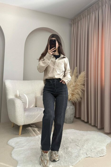 ONE COLOR LEATHER WOMEN JACKET BEIGE/BEZHE - 4
