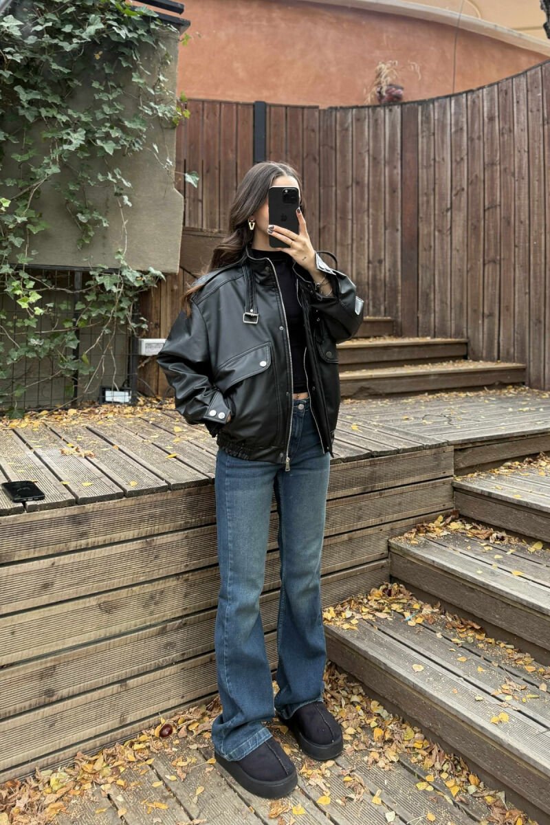 ONE COLOR LEATHER WOMEN JACKET BLACK/ E ZEZE - 2