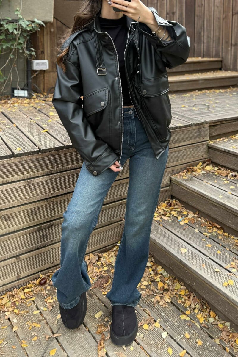ONE COLOR LEATHER WOMEN JACKET BLACK/ E ZEZE - 3